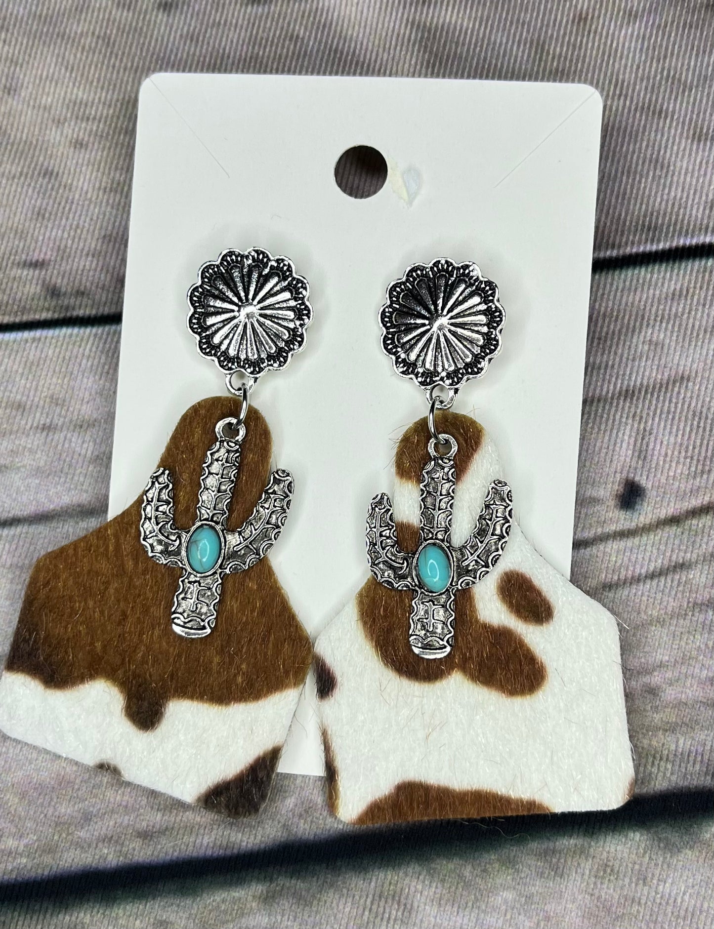 Cactus Cow Tag Earring